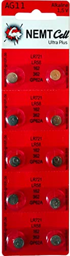 10 AG11 NEMT Cell Knopfzellen Knopfbatterien Uhrenbatterien LR721 LR58 162 362…