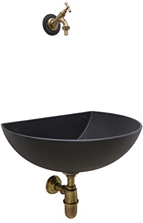 FONDERIA BONGIOVANNI | Fontaine Murale | Model Venezia | avec Robinet et Siphon | en Laiton Bruni | pour Maison Jardin | Fontaine d'Exterieur