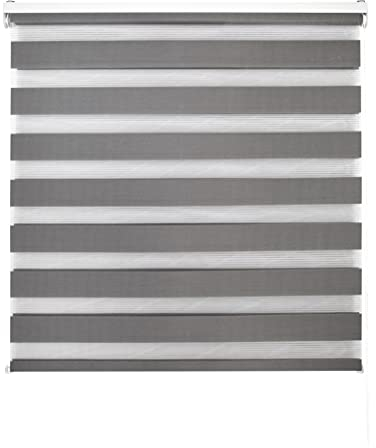 Blindecor Lira doppelrollo - duo rollo tag und nacht Anthrazitgrau - 100 x 180 cm (Breite x Länge) | Stoffgröße 97 x 175 cm | Fensterrollo zebra