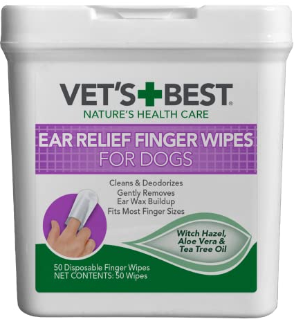 Vet's Best Ear Relief Finger Wipes | Ear Cleansing Finger Wipes for Dogs | Sooths & Deodorizes | 50 Disposable Wipes
