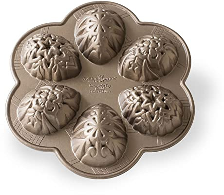 Nordic Ware Ornamental Egg Cakelet Pan, Cast Aluminium Cake Tin with Easter Design, Premium Non-Stick Pan Made in The USA, Colour: Toffee