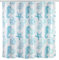 WENKO Anti-Schimmel Duschvorhang Lagoa, antibakterieller Textil-Vorhang mit Antischimmel Effekt, waschbar, wasserabweisend, mit 12 Ringen zur Befestigung an der Duschstange, 180 x 200 cm, Weiß/Blau