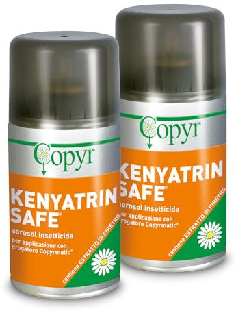 Copyr Kenyatrin Safe - Insetticida Antizanzare, Mosche e Insetti Volanti, 2 Bombole 250ml, Piretro Insetticida Biologico Repellente Zanzare Professionale Casa, Ho.Re.Ca., Settore Pubblico, Sanitario