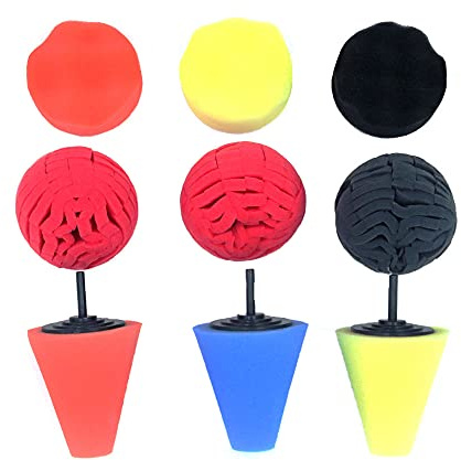 ANCLLO 9pcs Esponja Espuma Cono Forma Metal Pulido Pad Lana Pulido Almohadillas para Ruedas Hub, para llantas de aleación y puntas de escape Cuidado de las Automotriz Ruedas
