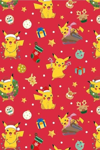 Pokémon Papier Cadeau Noël, 4 Feuilles 4 Étiquettes, Emballage Cadeau Pokémon