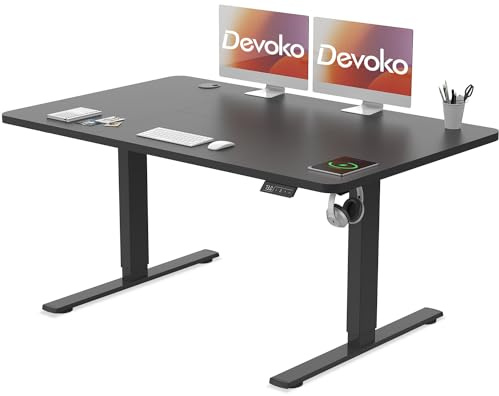 Devoko 120x60 cm Scrivania Regolabile in Altezza, Scrivania Elettrica per Lavoro in Piedi, Scrivania da Ufficio e Casa, Standing Desk Scrivania Studio in Casa con Piano Assemblato, Nero