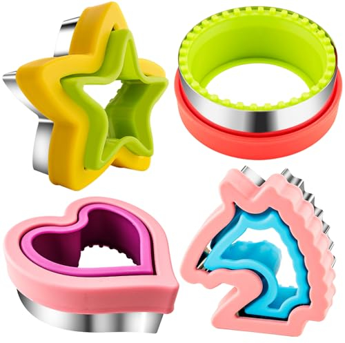 Sandwich Cutter and Sealer for Kids 4pcs Large Bread Decruster Sandwiches Cruster Maker Vegetable Fruit Cookies Food Cutter Shapes Set for Boys Girls Lunch Bento Box Unicorn Star Heart Round