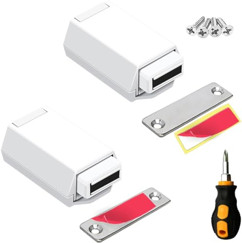 CBRIVE Heavy Duty tryck för att öppna skåpet hårdvara 2-pack magnetisk tryckspärr och lås för dolda dörr beröringsspärrar och fångstmagnet tryckutlösande låda dragspets på husbilsgarderoben stäng