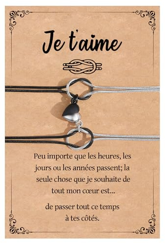 YELUWA 2 Pcs Cadeau Couple, Bracelet Couple, Cadeau Mariage, Bracelet Noeud pour Femme Homme l'Amoureuse Cadeaux Femme Mari Fiançailles Petite Amie Cadeaux Saint-Valentin Anniversaire Noir & Argent