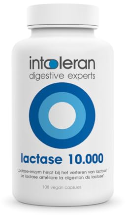 Intoleran Lactase 10 000 enzymes digestives - 108 gélules | Enzyme lactase qui aide à digérer les produits laitiers et le lactose | Low FODMAP