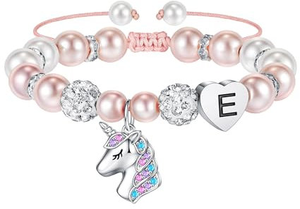 TINGN Einhorn Geschenke für Mädchen Armband - Rosa Perlen Einhorn Armband Kinder Armbänder mit Buchstaben E Kinder Schmuck Einhörner Geburtstagsgeschenk Geschenke Mädchen 5 6 7 8 Jahre