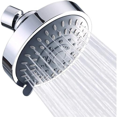 Michear Rainfall Shower Head High Pressure Fixed Shower Head 5-Setting with Adjustable Metal Swivel Ball Joint Chrome Rain Setting Shower Heads Replacement Shower Head Universal G1/2 Fitting (Silver)