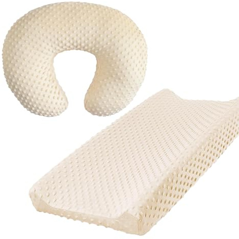 iEvolve Minky Lot de 2 housses de coussin d'allaitement en forme de U pour bébé garçon et fille Beige clair