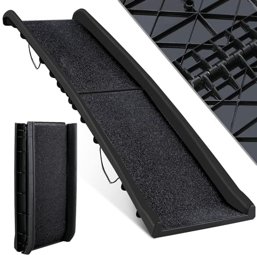 MAMIZO Hunderampe Klappbar, Hundetreppe, Hundeautorampe Anti-Rutsch für SUV, Kofferraumrampe für Haustiere, Leicht Stabil, bis 90 kg, 156x40 cm, für Große & Kleine Tiere, Schwarz