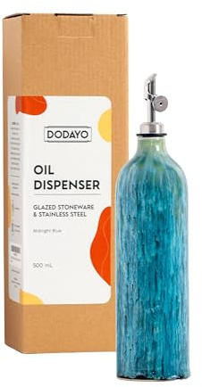 DODAYO Ceramic Olive Oil Dispenser Bottle - 500mL Drip-Free Olive Oil Bottle, Unique Elegant Glaze Finish, Midnight Blue Sauce Bottle & Vinegar Bottles