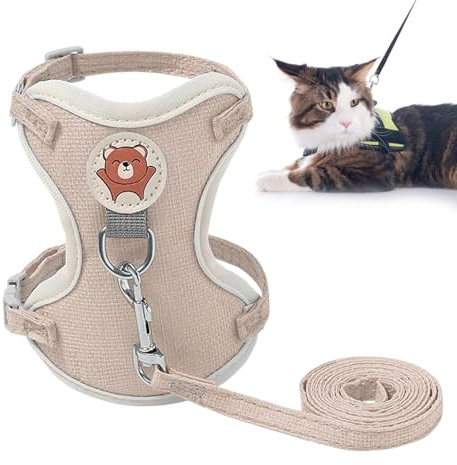 Arnés para gatos y gatitos, a prueba de escapes, arnés para perros pequeños con correas, arnés ajustable para caminar, viajar, arnés seguro para mascotas para gatos pequeños y medianos