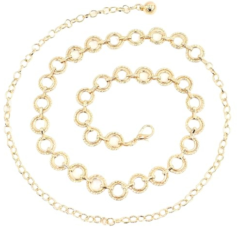XUKZIMA Cinturón de Cadena para Mujer, Ajustable con Junta Tórica, Accesorios de Ropa para Mujeres y Niñas, Adecuado para Jeans de Vestir, Cinturón y Cadena Dorada para Vestido