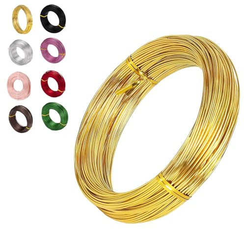 18 Gauge Aluminum Craft Wire, 1mm 150 Ft/45m Gold Bendable Metal Wire for Floral Making, Sculpting, Jewelry, Binding, Flower Wreath and Xmas Wreath