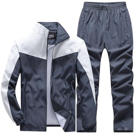 Oanviso Completi Tuta da Uomo 2 Pezzi Atletico Jogging Giacca con Cerniera Felpa Manica Lunga Sportive Pantaloni Tute Activewear Tuta da Uomo Allenamento Oversized A Grigio Scuro XL