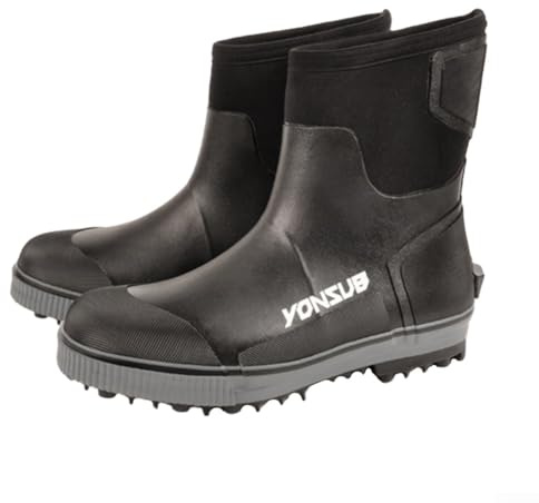 Feegow Bottes de pêche pour homme et femme en caoutchouc néoprène imperméables, chaussures de pêche antidérapantes avec semelles à clous, chaussures de pêche chaudes et résistantes au froid (46-47),