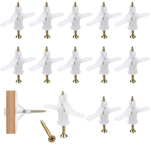 100 Piezas Fijaciones para Placas de Yeso Tacos(100 Tapones, 100 Tornillos), Expansión Anclajes Tornillos Pared Huecos, Fijación Pared Yeso Plástico, Tacos y Tornillos para Atornillar en Techo