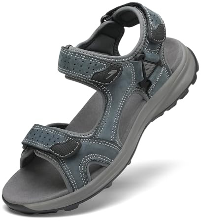 FLARUT Hommes Sandales d'été Chaussures de randonnée Trekking Outdoor Sport Cuir Plage Orteils Ouverts Sportives Décontractées(Gris,43)