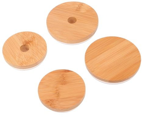 HOLIDYOYO 1uppsättning Bamboo Jar Lids Hållbara Lock För Vanliga Och Bred Munningsburkar Med Sugrörshål Perfekta För Och Matförvaring Logfärgad Design