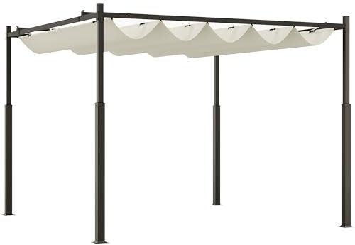 Outsunny Gazebo Pergola 3x3 m Pergolato con Telo Resistente all'Acqua Richiudibile Retrattile, Pergola per Giardino Terrazzo Balcone Veranda Patio Piscina Esterno, Struttura in Metallo, Bianco Crema