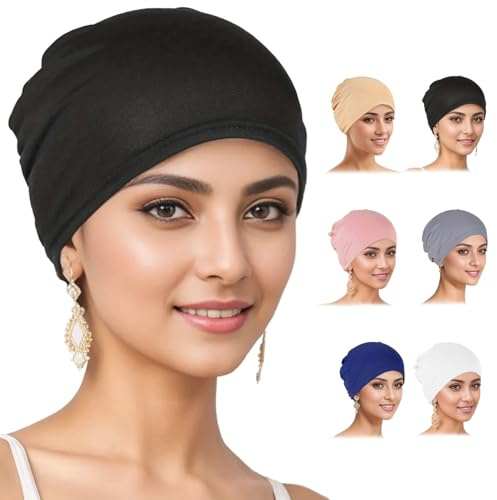 6 Pcs Chemo Hats for Women UK, Breathable Cancer Headwear Elastic Chemo Hats for Hair Loss, Solid Beanie Skull Cap for Sleeping, Winter & Summer