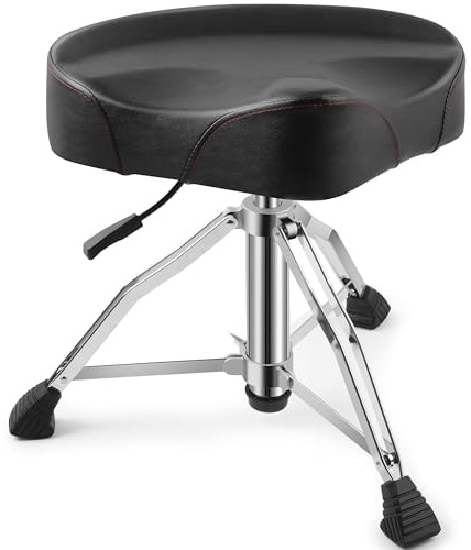 Ramzi Drum Throne, Airlift Heavy Duty Drum Thrones Seat, Adjustable Stool Drum Motorcycle Style Drum Throne Drummer Stool with with Double Braced Anti-Slip Feet Saddle Drum Seat(Textured)
