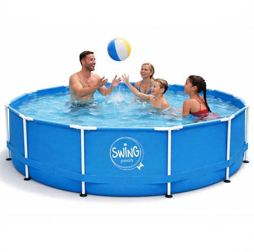 HAF - Swing Frame Pool rund Blau (Ø 305 cm, 76 cm tief) - Gartenpool mit 4.500 Liter - Robust, UV-geschützt & korrosionsbeständig - Stabiler Metallrahmen - Schnellaufbau ohne Werkzeug