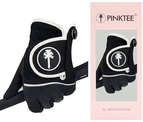 CROWNBLANKS PINKTEE Women's RainGrip Golf Glove Ladies All Weather Soft Grip Gloves with Marker (Left Hand), Non-Slip & Durable (blackwhite, S)