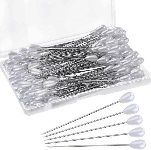 100Pcs Sewing Pins,Buttonhole Pins,54mm Long White Pearl Buttons Hole Straight Pin Accessories Apply for Sewing Bridal Dresses,Wedding Boutonniere, Artificial Flower,Diy Corsage,Jewelry Decoratioan