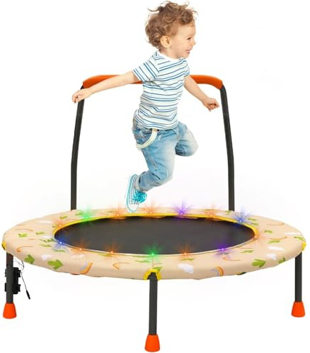 Mini trampolino pieghevole per bambini, copertura per trampolino fitness con corrimano e imbottitura di sicurezza, per uso interno/esterno, per bambini e bambine per giocare ed esercitare
