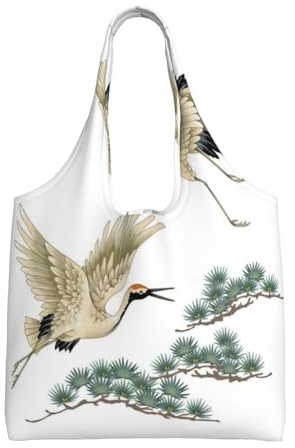 BLWSLC Dos grúas japonesas volando pintura tradicional impresa de un solo hombro, bolsa de lona para deportes de fitness, bolsa de ocio adecuada para viajes, viajes o compras