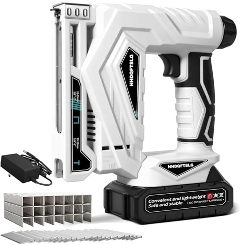 HHDQFTSLG Cordless Nail Gun, 2-in-1 Cordless Brad Nailer Stapler with Battery, Upgraded Electric Nailer Gun Battery Powered with 2,000PCS Staples and Nails for Upholstery & Family DIY