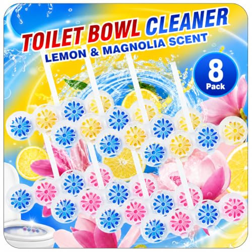 Scent-Hi Toilet Rim Block 8 Pack – Long Lasting Toilet Freshener with Lemon & Magnolia Scent Anti Limescale Deodoriser, Clip On Toilet Cleaner Blocks for Extra Freshness Toilets