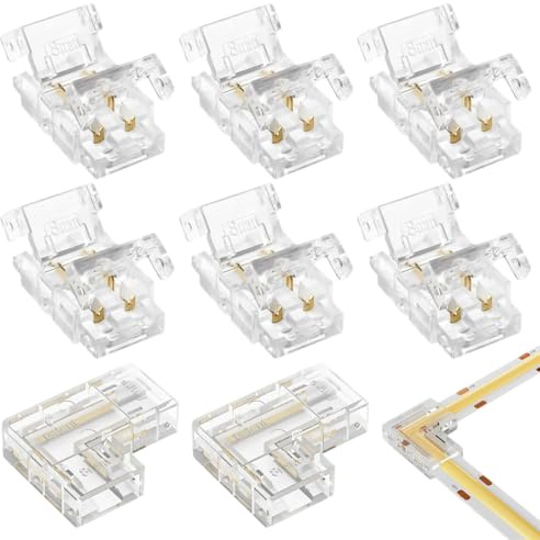 DORKIN Tiras LED de interior,Paquete de 8 conectores de esquina en forma de L para tiras LED COB, 2 pines, 8 mm, para conectar tiras LED y tiras de perfil LED.