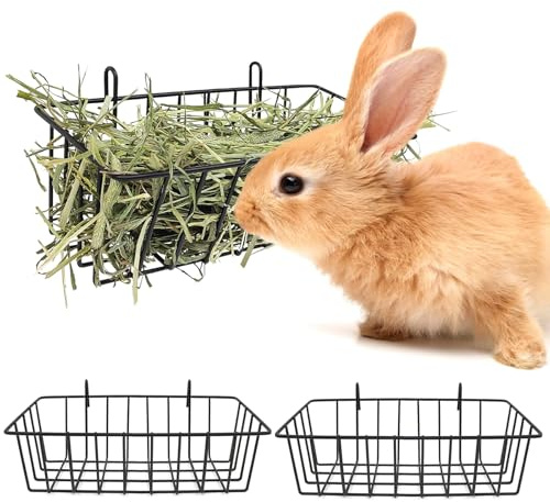 Xygobla 2PCS Metal Hanging Rabbit Hay Feeder Rack