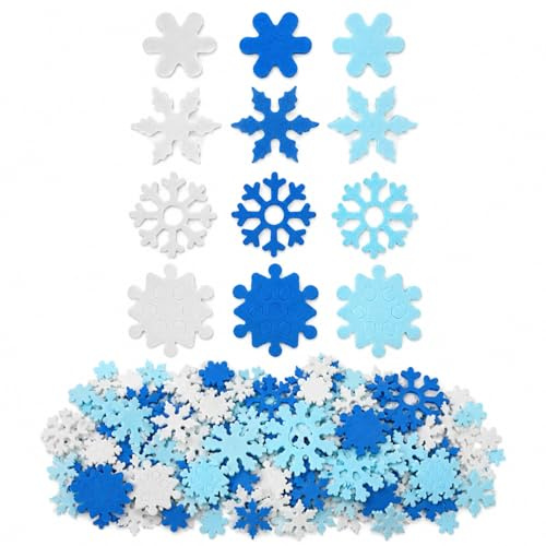 200 Pegatinas de Copos de Nieve Navidad Autoadhesivas, 3 Tamaños Confeti Brillante Decoración de Mesa, Stickers Hielo para Fiesta Frozen Invierno
