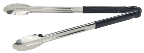 Winco 16 Stainless Steel Serving Tongs with Plastic Handle, Black