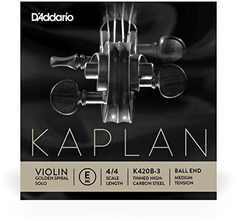 D'Addario Kaplan Golden Spiral Solo Violin String - Single E String - K420B-3 - Violin Strings - 4/4 Scale, Medium Tension, Ball End