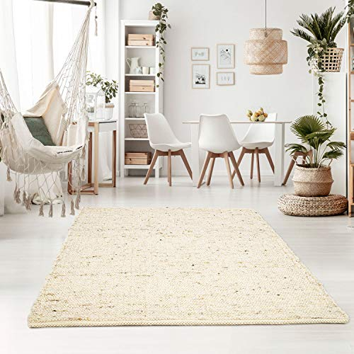 Taracarpet Handweb-Teppich Oslo Wolle im Skandinavischem Landhaus Design Wohnzimmer Esszimmer Schlafzimmer Flur Läufer beidseitig verwendbar 160x230 cm Natur