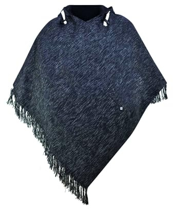 virblatt Herrponcho i 100% bomull, mexikansk poncho, baja, huvtröja, poncho, pancho, tröja, ”drug rug”, cape, ull, Fläckig svart, XXL