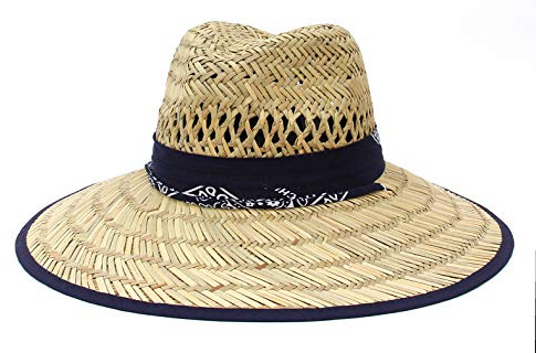 Jelord Sombrero de Paja para Hombre Modelo Panamá Sombrero de Safari de Verano para Campo Sombrero de Playa Decoración de Tela Limpresa con ala Ancha Anti-UV,58 CM