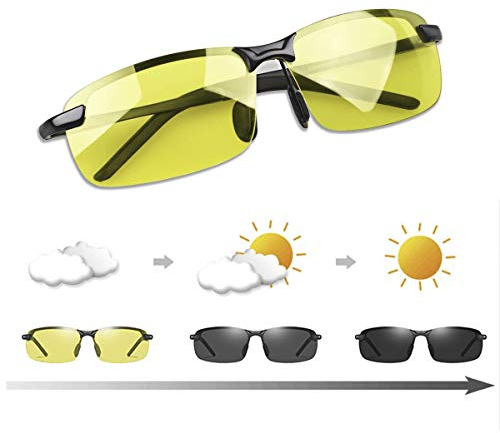 YIMI Photochrome Polarisierte Sonnenbrille Sportbrille Selbsttönend Fahrradbrille mit UV400 Schutz Brillen Herren Damen für Tag und Nacht Autofahren Radfahren Klettern Angeln Skilaufen Golf Laufen