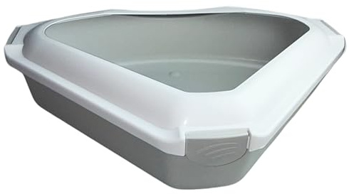 Petsentials Corner Cat Litter Tray (Triangular Design, Grey) | Space-Saving Litter Tray - Durable & Spill-Proof, Easy to Clean & Suitable for All Cat Breeds, Ages & Sizes