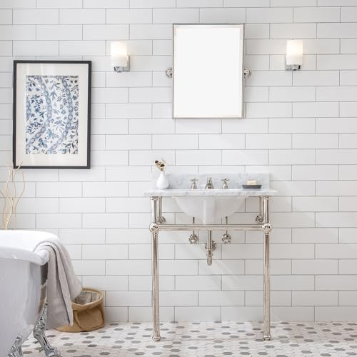 Water Creation Embassy Single Brass Wash Stand in Polished Nickel/White