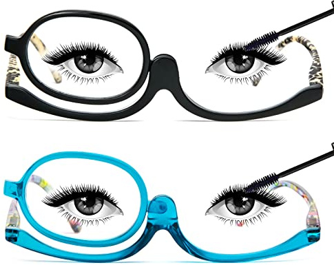 MMOWW 2 Pairs Makeup Reading Glasses for Women Magnifying Flip Down Cosmetic Readers +2.5