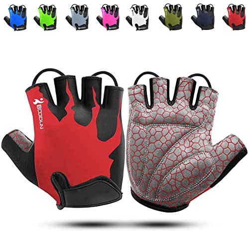 KONVINIT Fahrradhandschuhe Herren Damen Sommer - Radhandschuhe Halbfinger Fahrrad Handschuhe Freizeit für Mountainbike,Rennrad,Downhill,Pendler,Radler,Kajak,Roller,Segel,Ruder,red M